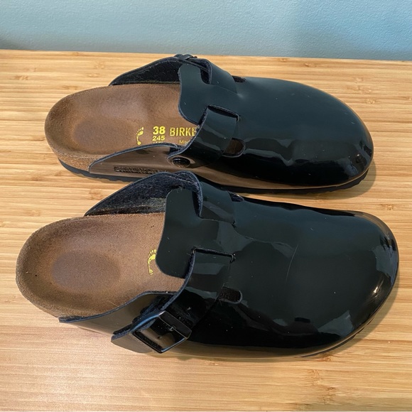 Shiny Clogs Birkenstock | Shoes | Birkenstock Shiny Black Patent Boston Clogs Slip ...